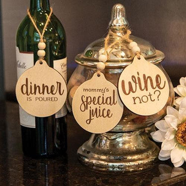 Dinner Is Poured Beaded Wine Tag 3 Asstd - The Fox Decor